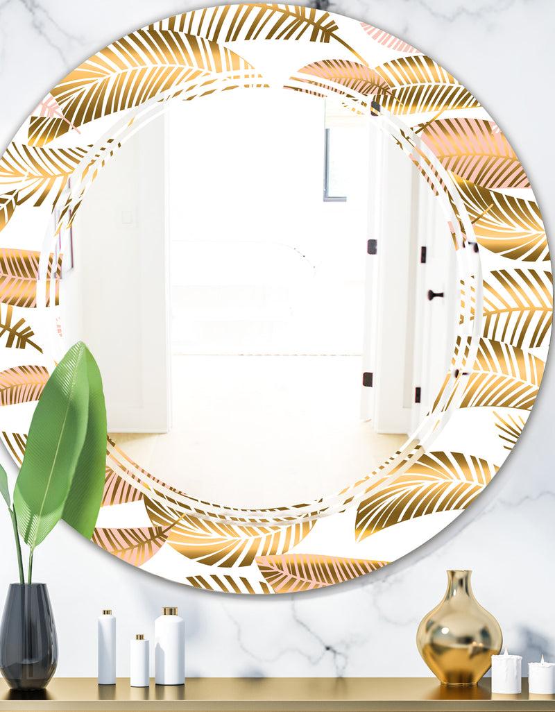 DesignQ Golden Tropical Pattern III - Modern Round or Oval Wall Mirror - Triple C
