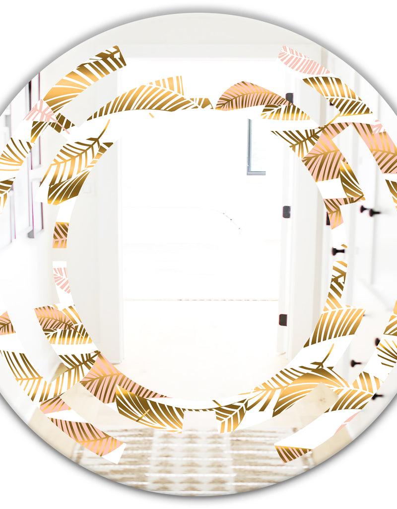 DesignQ Golden Tropical Pattern III - Modern Round Or Oval Wall Mirror - Space