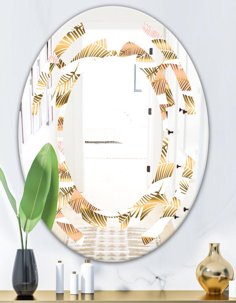 DesignQ Golden Tropical Pattern III - Modern Round Or Oval Wall Mirror - Space