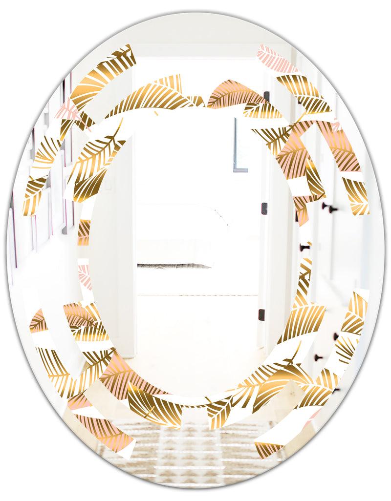 DesignQ Golden Tropical Pattern III - Modern Round Or Oval Wall Mirror - Space