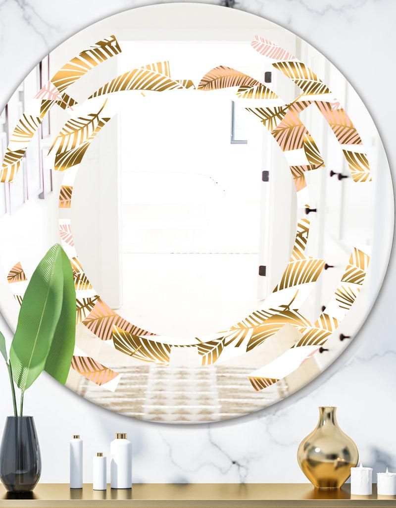 DesignQ Golden Tropical Pattern III - Modern Round or Oval Wall Mirror - Space