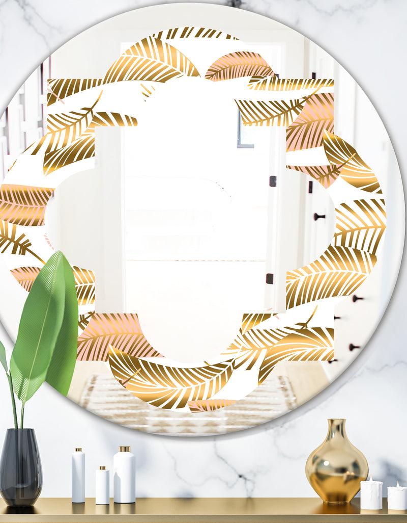 DesignQ Golden Tropical Pattern III - Modern Round or Oval Wall Mirror - Quatrefoil
