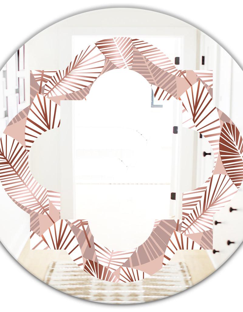DesignQ Golden Tropical Pattern IV - Modern Round Or Oval Wall Mirror - Quatrefoil
