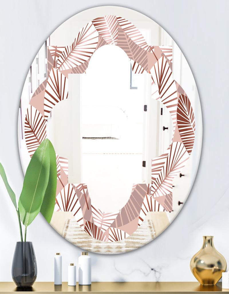 DesignQ Golden Tropical Pattern IV - Modern Round Or Oval Wall Mirror - Quatrefoil