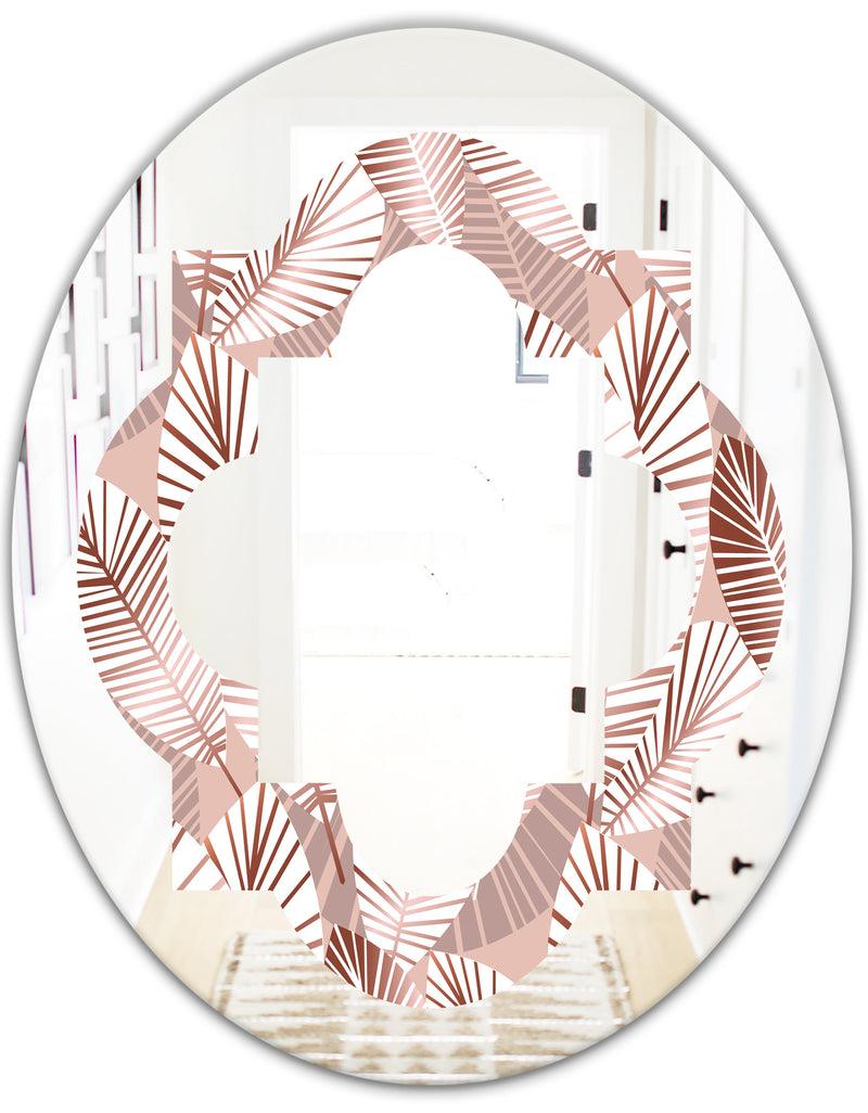 DesignQ Golden Tropical Pattern IV - Modern Round Or Oval Wall Mirror - Quatrefoil