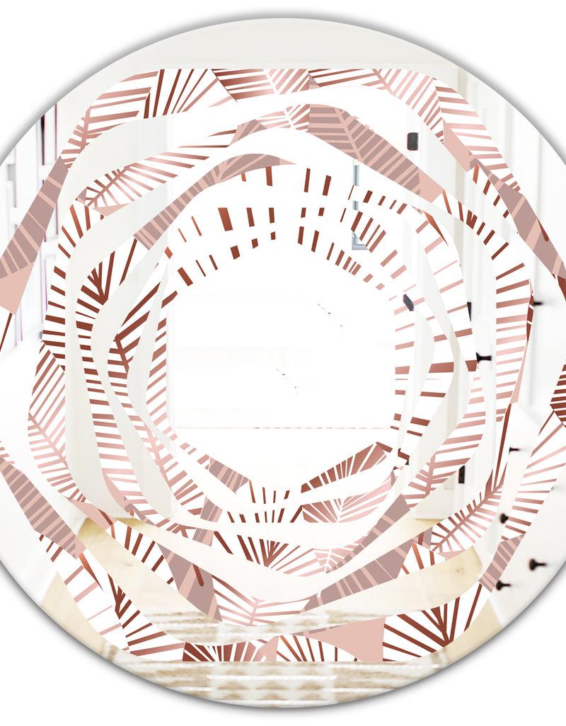 DesignQ Golden Tropical Pattern IV - Modern Round Or Oval Wall Mirror - Whirl