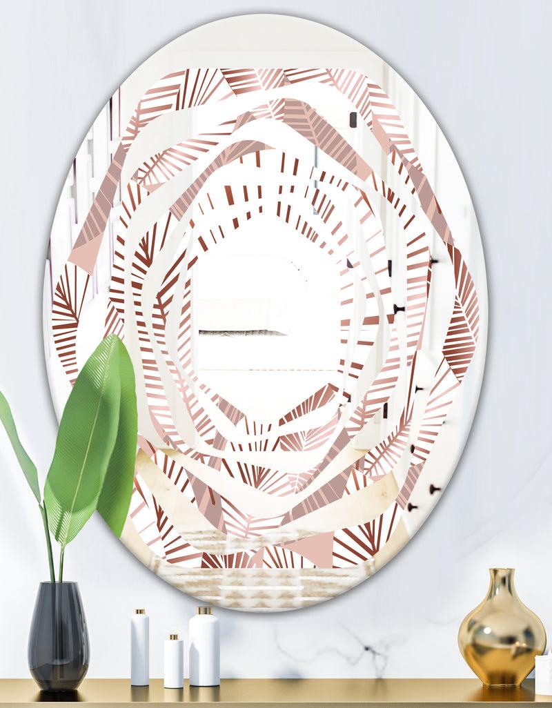 DesignQ Golden Tropical Pattern IV - Modern Round Or Oval Wall Mirror - Whirl