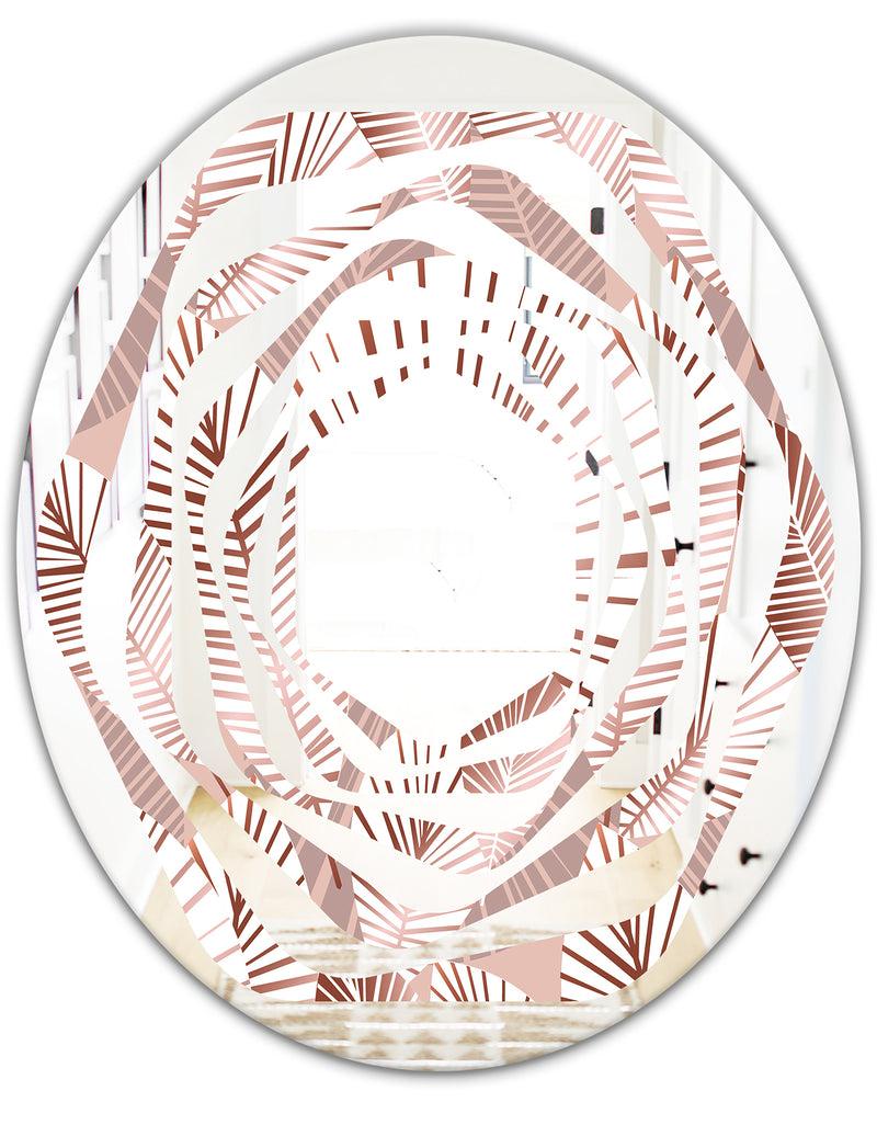 DesignQ Golden Tropical Pattern IV - Modern Round Or Oval Wall Mirror - Whirl