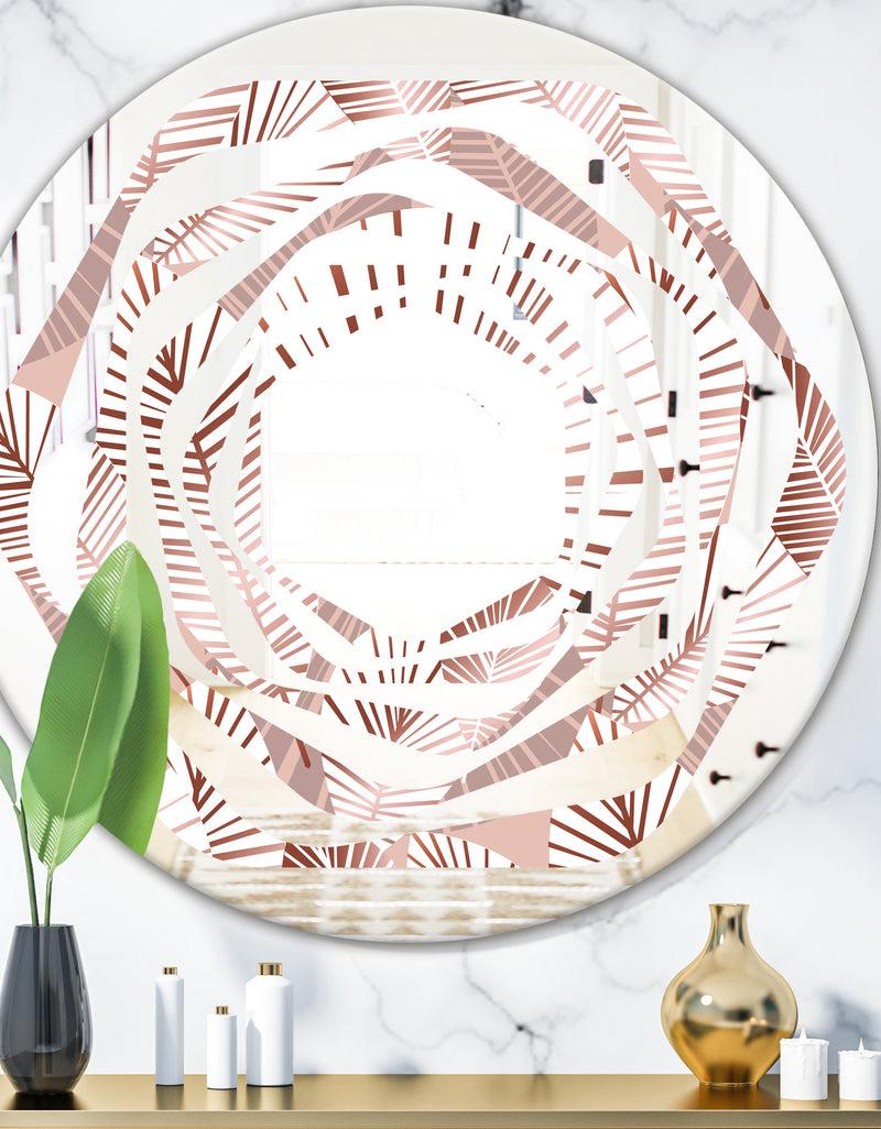 DesignQ Golden Tropical Pattern IV - Modern Round or Oval Wall Mirror - Whirl