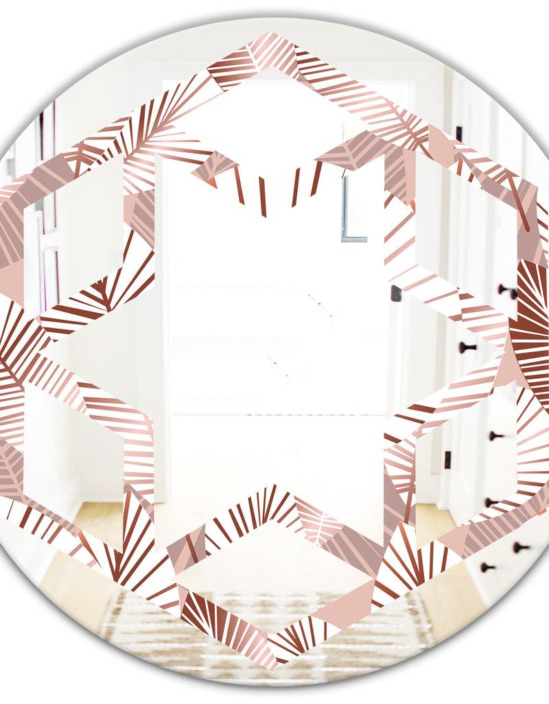 DesignQ Golden Tropical Pattern IV - Modern Round Or Oval Wall Mirror - Hexagon Star