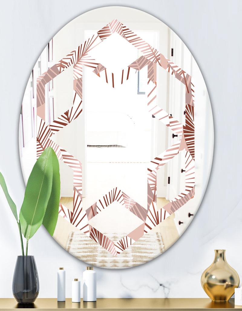 DesignQ Golden Tropical Pattern IV - Modern Round Or Oval Wall Mirror - Hexagon Star