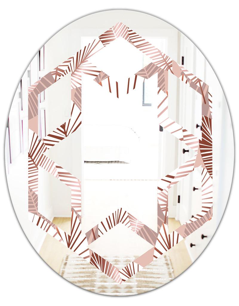 DesignQ Golden Tropical Pattern IV - Modern Round Or Oval Wall Mirror - Hexagon Star