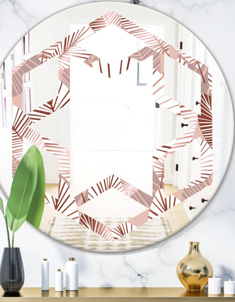 DesignQ Golden Tropical Pattern IV - Modern Round or Oval Wall Mirror - Hexagon Star