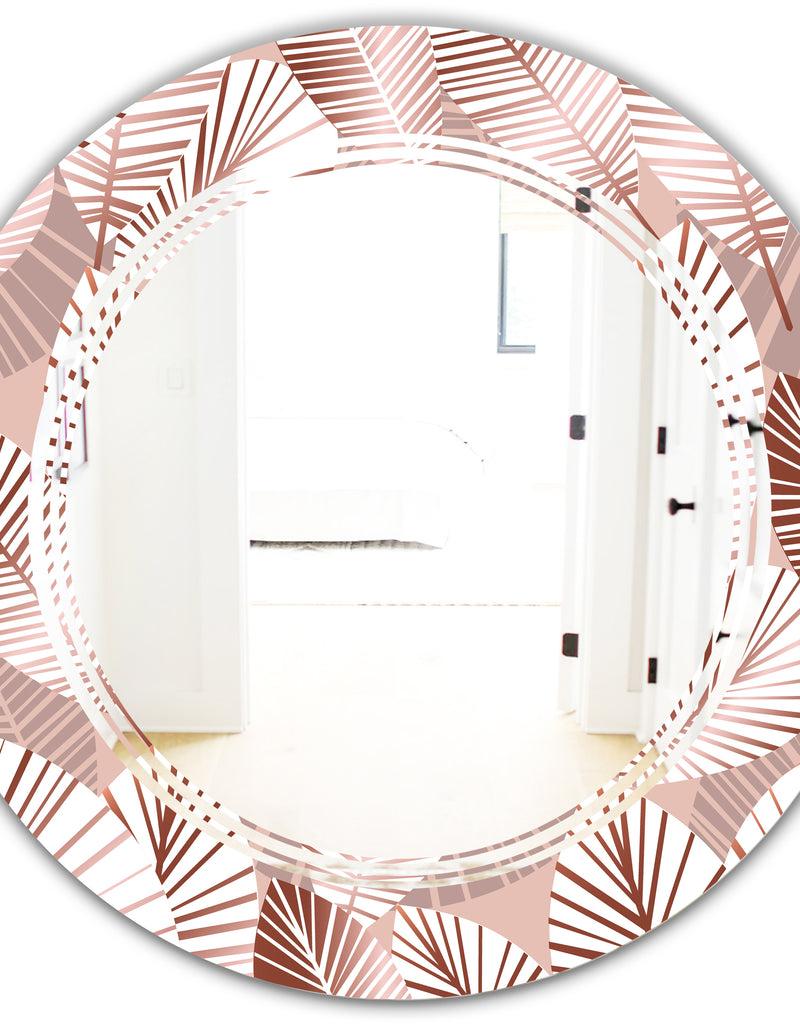 DesignQ Golden Tropical Pattern IV - Modern Round Or Oval Wall Mirror - Triple C
