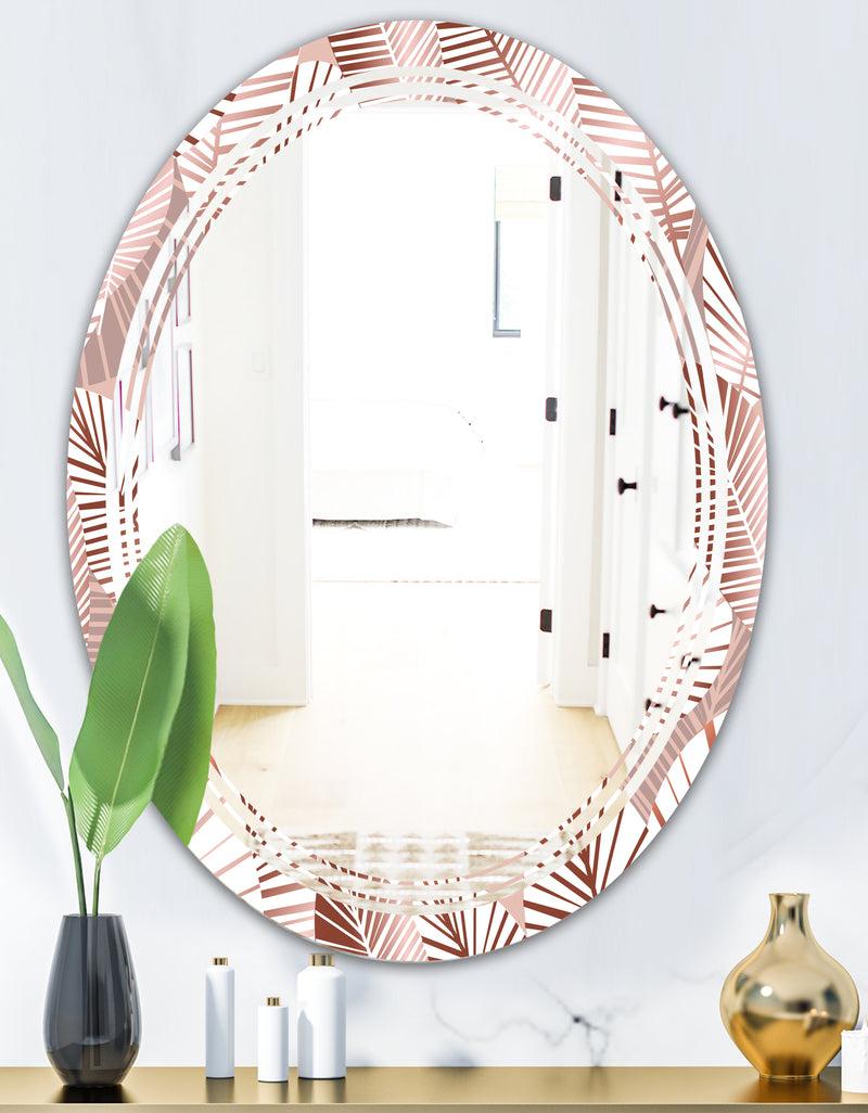 DesignQ Golden Tropical Pattern IV - Modern Round Or Oval Wall Mirror - Triple C