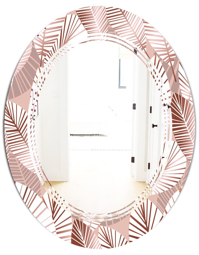DesignQ Golden Tropical Pattern IV - Modern Round Or Oval Wall Mirror - Triple C