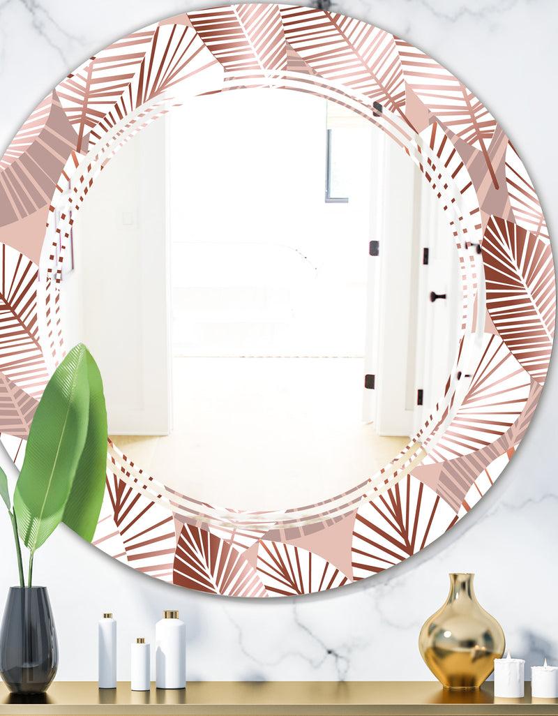 DesignQ Golden Tropical Pattern IV - Modern Round or Oval Wall Mirror - Triple C