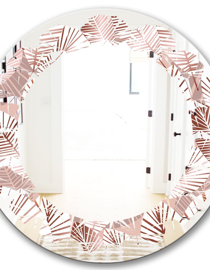 DesignQ Golden Tropical Pattern IV - Modern Round Or Oval Wall Mirror - Leaves