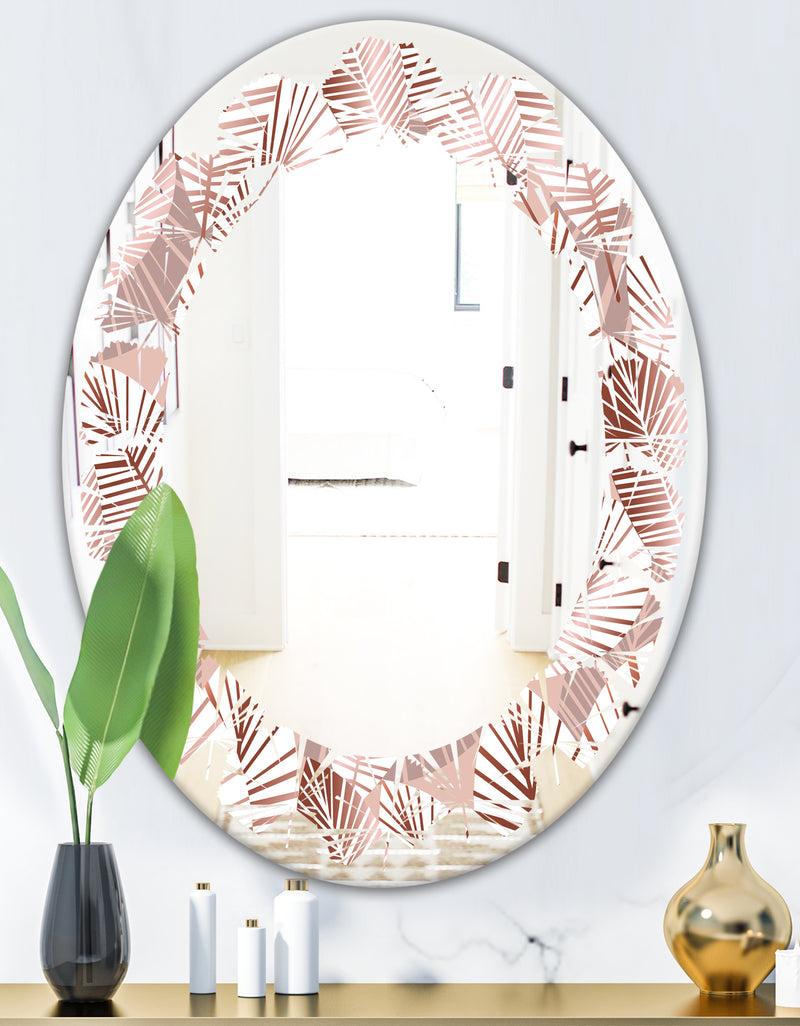 DesignQ Golden Tropical Pattern IV - Modern Round Or Oval Wall Mirror - Leaves