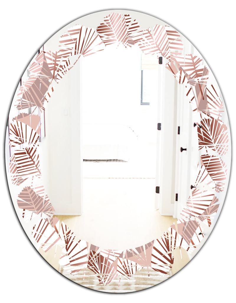 DesignQ Golden Tropical Pattern IV - Modern Round Or Oval Wall Mirror - Leaves