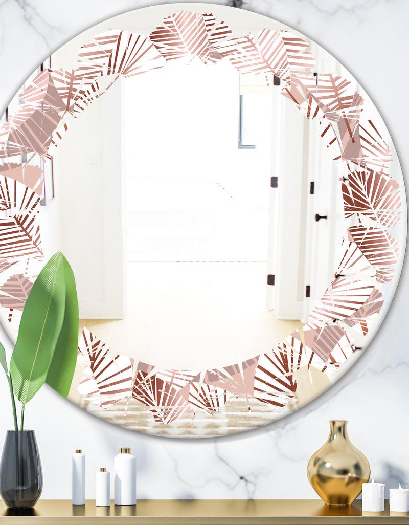 DesignQ Golden Tropical Pattern IV - Modern Round or Oval Wall Mirror - Leaves