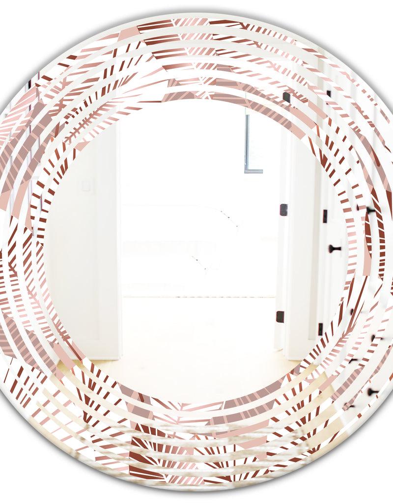 DesignQ Golden Tropical Pattern IV - Modern Round Or Oval Wall Mirror - Wave