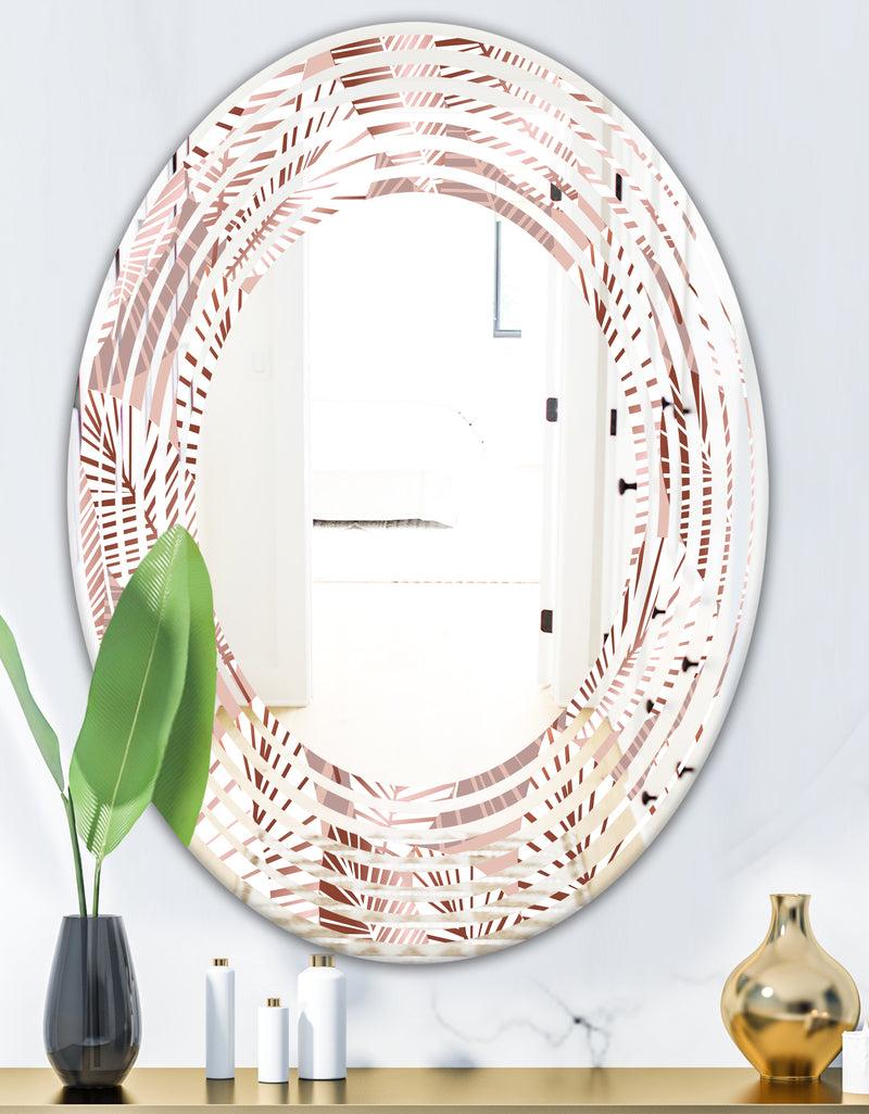 DesignQ Golden Tropical Pattern IV - Modern Round Or Oval Wall Mirror - Wave