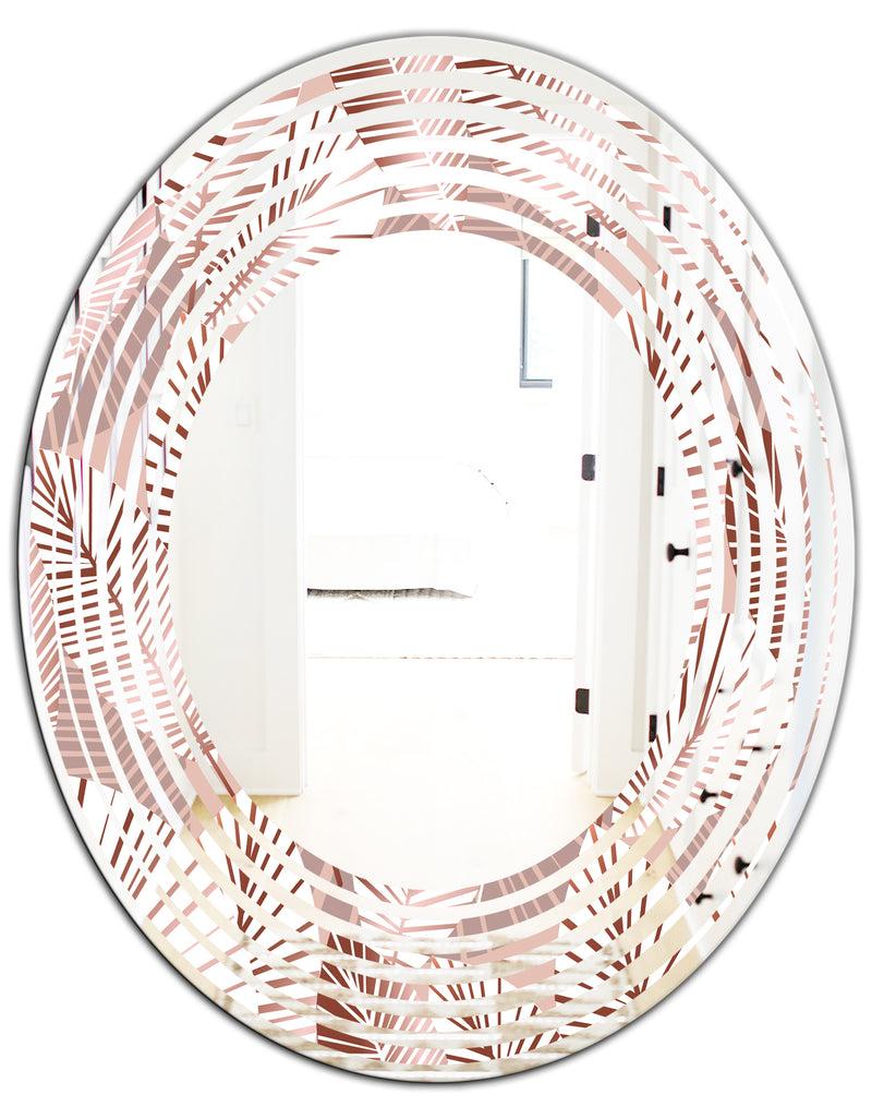 DesignQ Golden Tropical Pattern IV - Modern Round Or Oval Wall Mirror - Wave