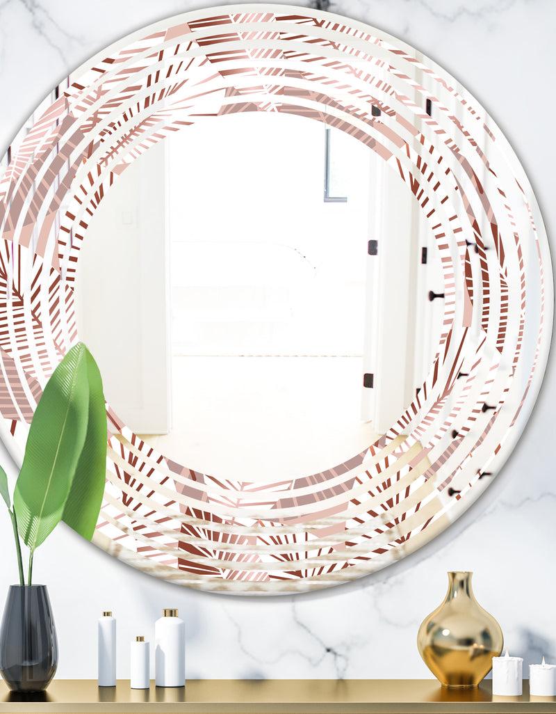 DesignQ Golden Tropical Pattern IV - Modern Round or Oval Wall Mirror - Wave
