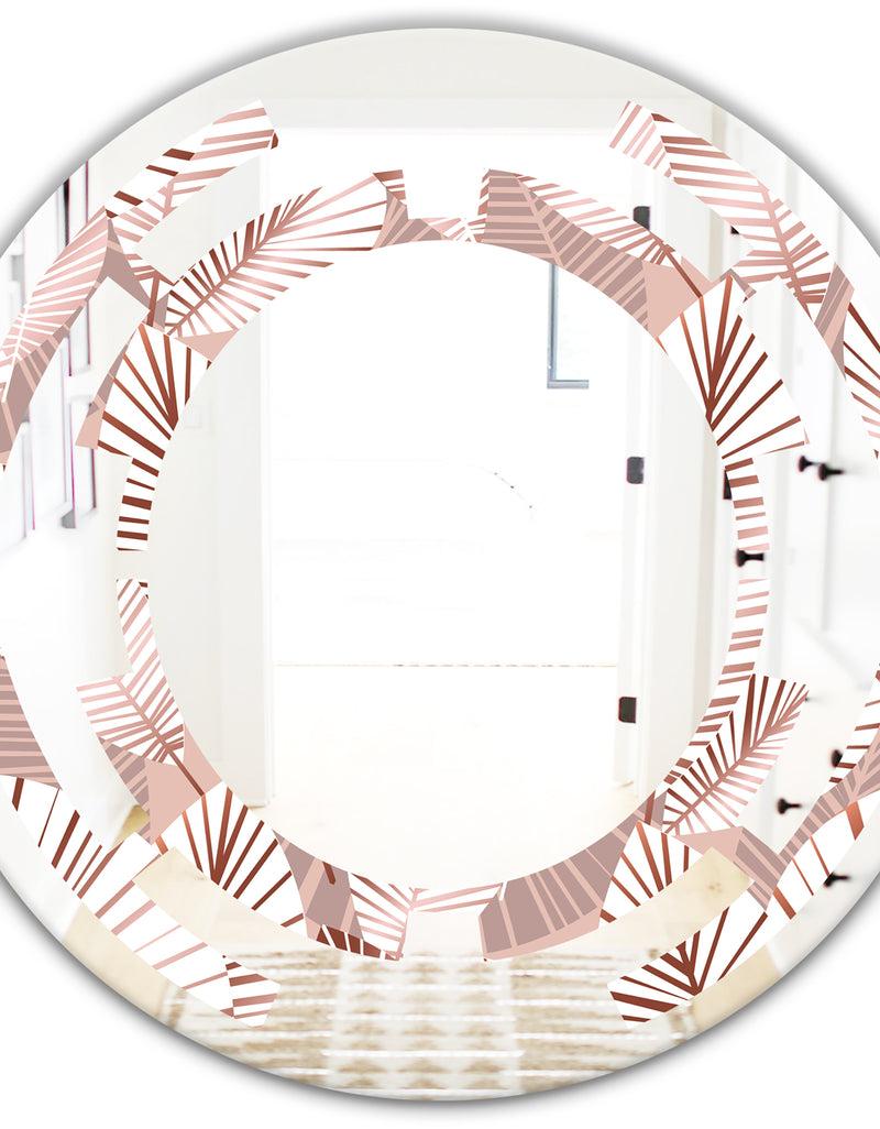 DesignQ Golden Tropical Pattern IV - Modern Round Or Oval Wall Mirror - Space