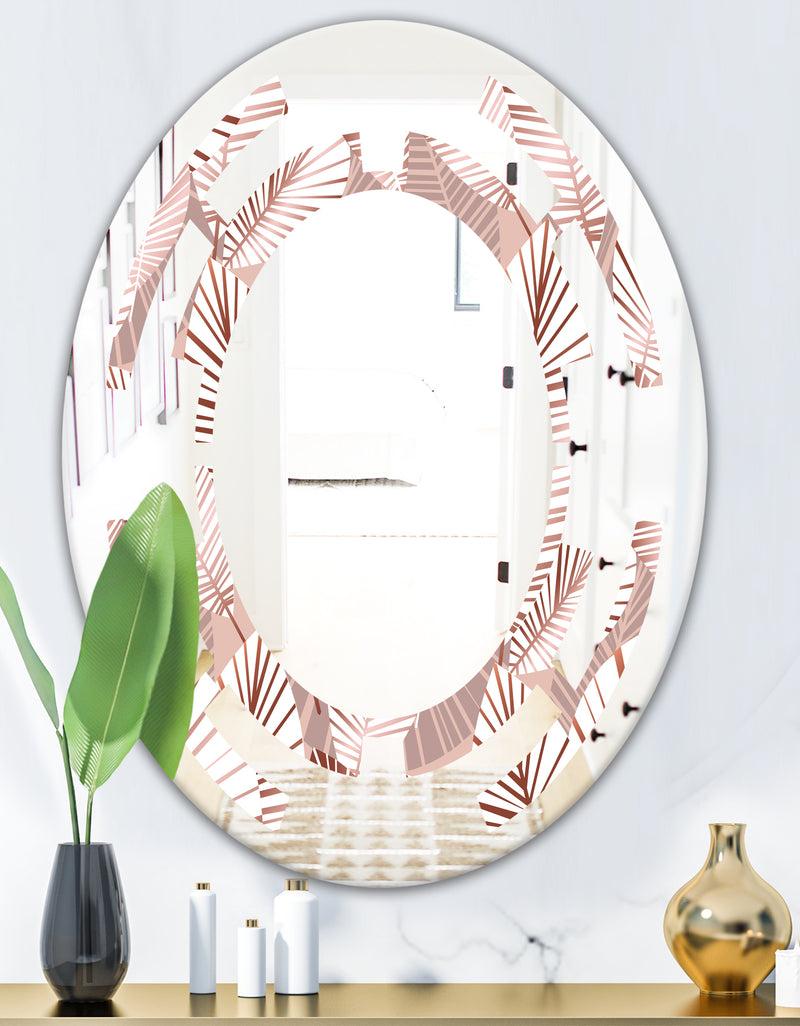 DesignQ Golden Tropical Pattern IV - Modern Round Or Oval Wall Mirror - Space