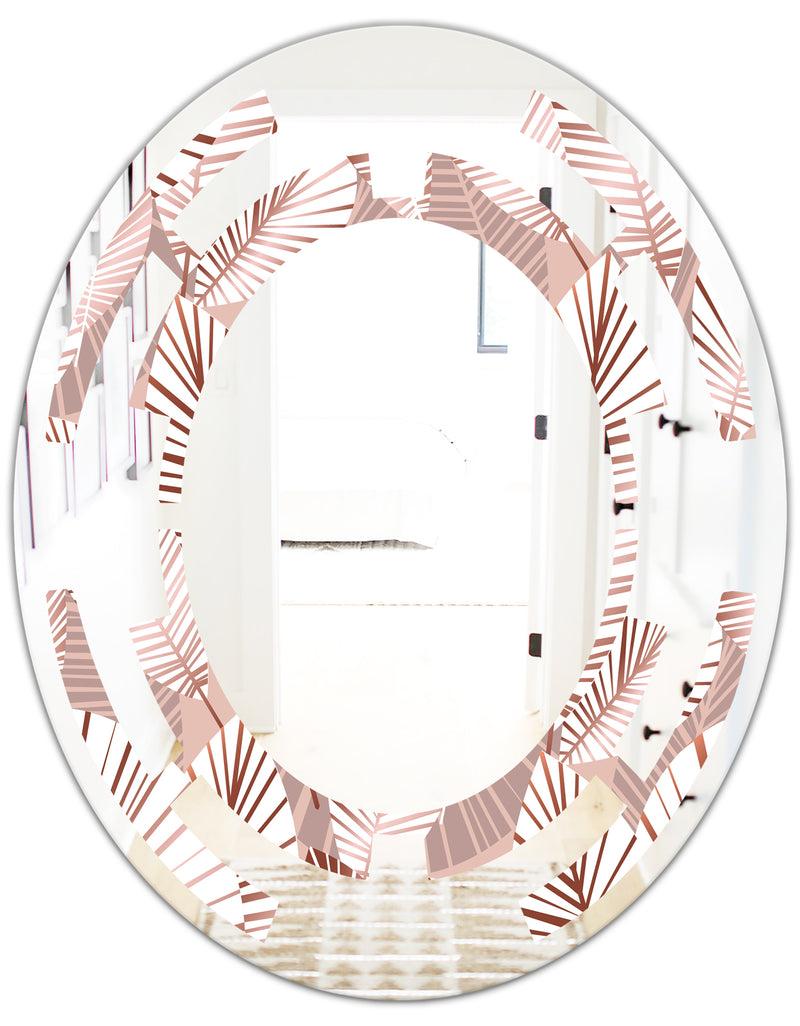 DesignQ Golden Tropical Pattern IV - Modern Round Or Oval Wall Mirror - Space