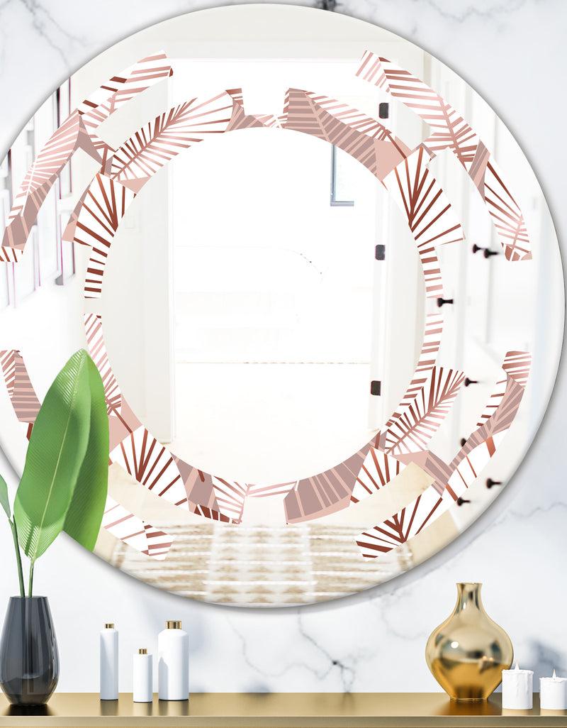DesignQ Golden Tropical Pattern IV - Modern Round or Oval Wall Mirror - Space