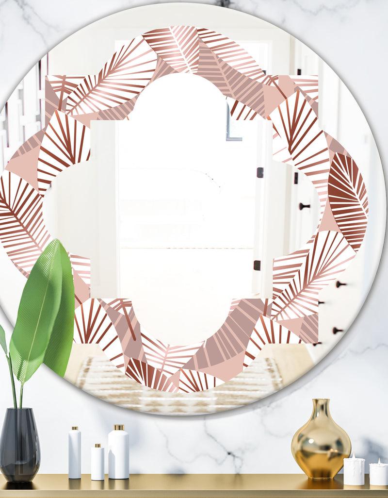 DesignQ Golden Tropical Pattern IV - Modern Round or Oval Wall Mirror - Quatrefoil