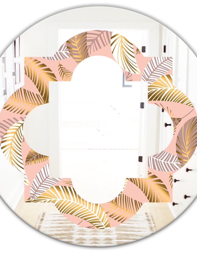 DesignQ Golden Tropical Pattern V - Modern Round Or Oval Wall Mirror - Quatrefoil