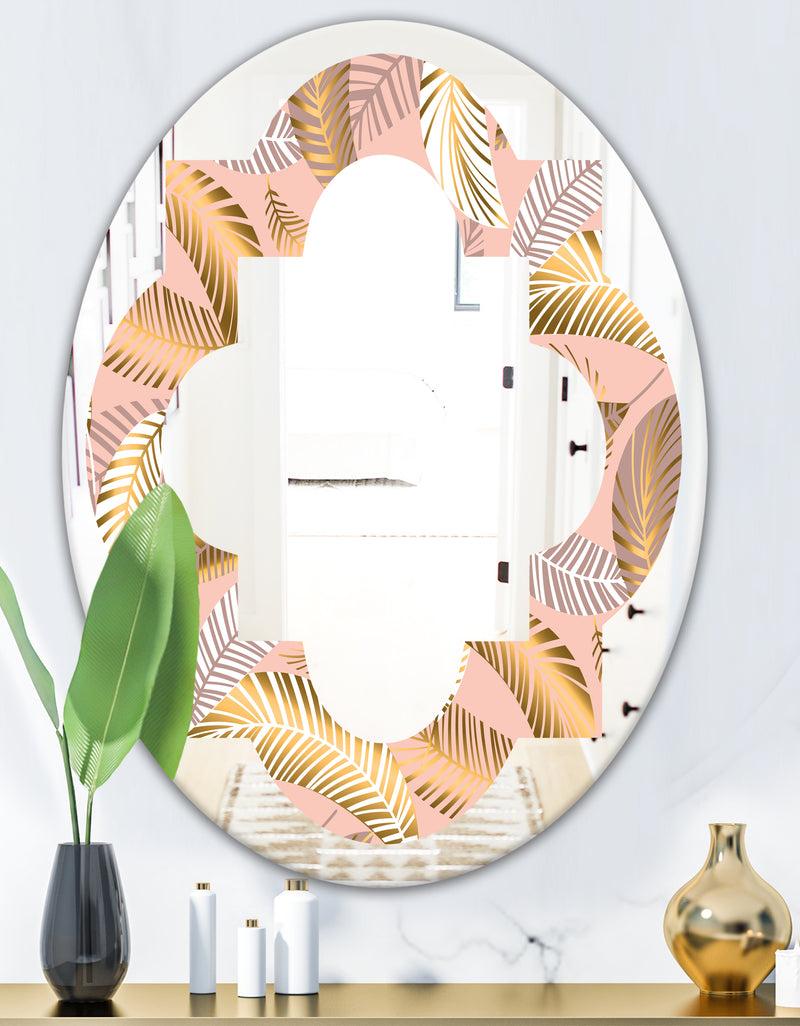 DesignQ Golden Tropical Pattern V - Modern Round Or Oval Wall Mirror - Quatrefoil