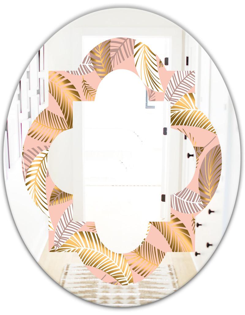 DesignQ Golden Tropical Pattern V - Modern Round Or Oval Wall Mirror - Quatrefoil