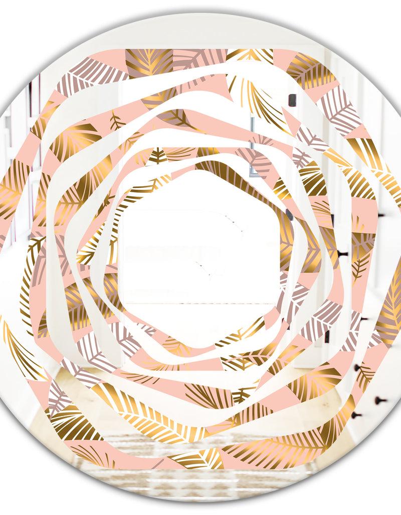 DesignQ Golden Tropical Pattern V - Modern Round Or Oval Wall Mirror - Whirl