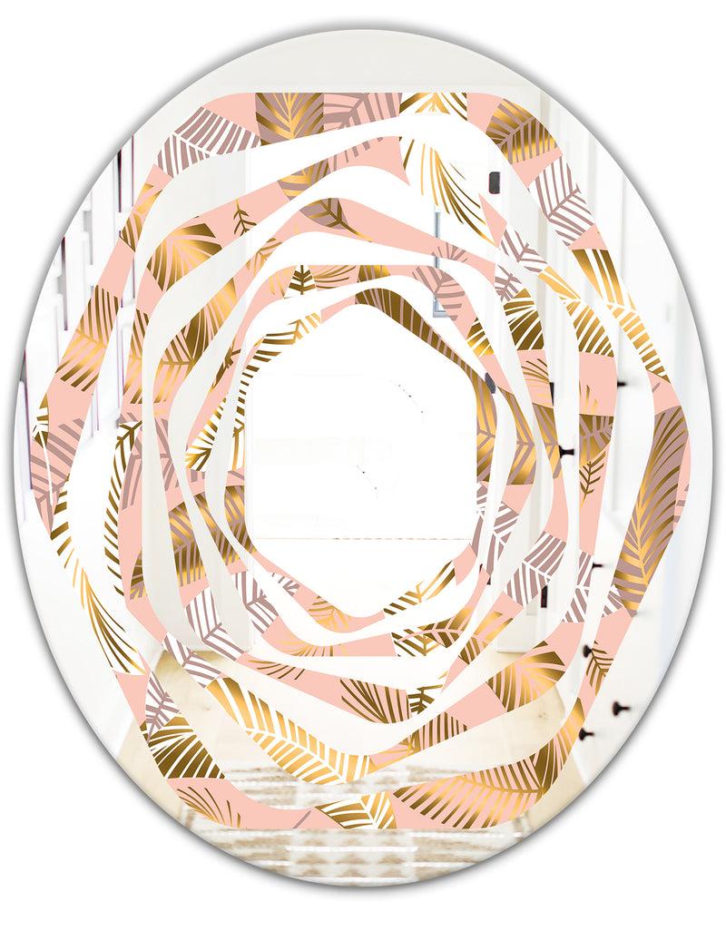 DesignQ Golden Tropical Pattern V - Modern Round Or Oval Wall Mirror - Whirl