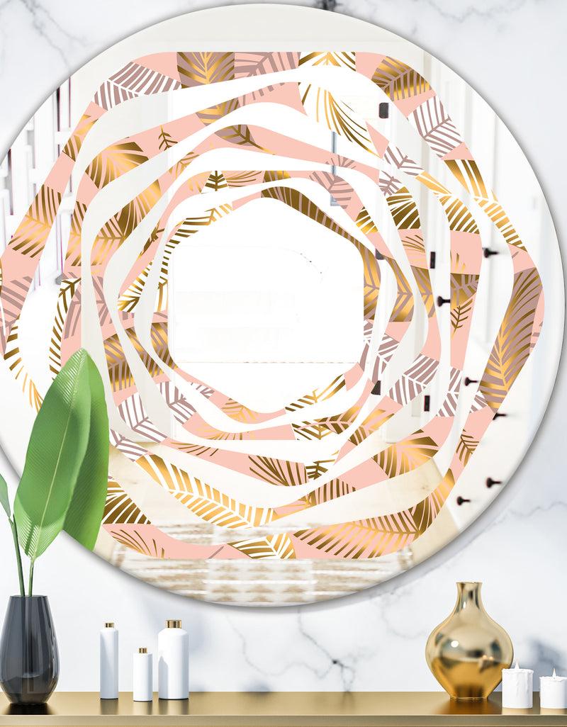 DesignQ Golden Tropical Pattern V - Modern Round or Oval Wall Mirror - Whirl
