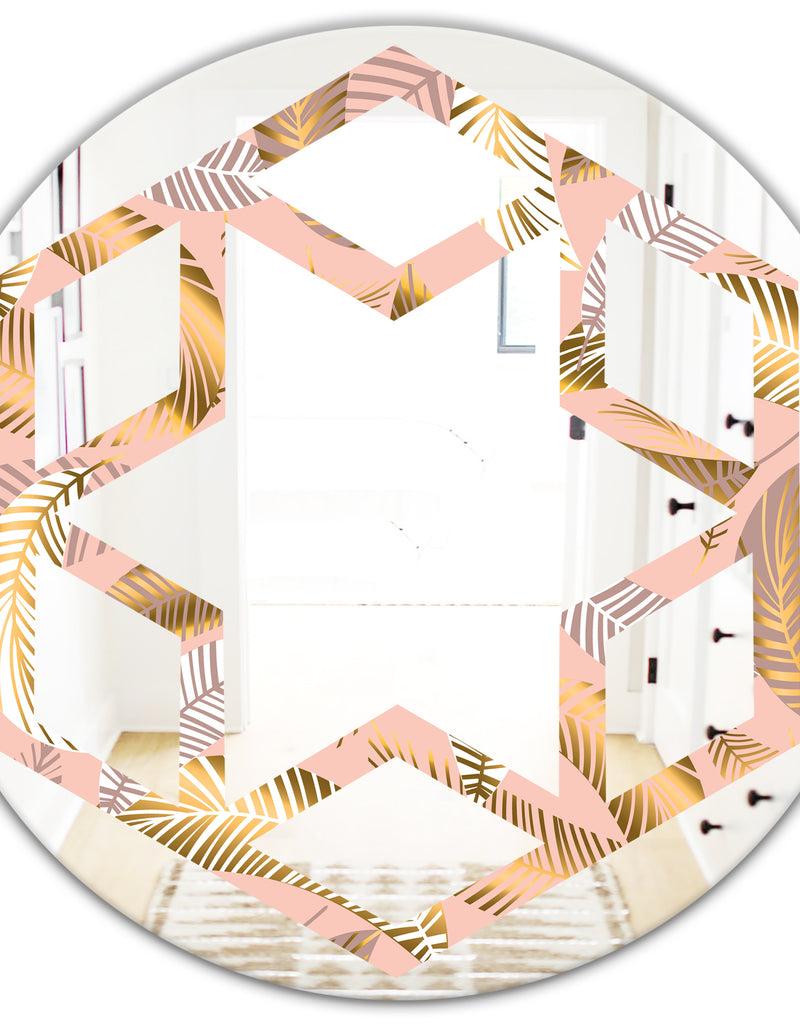 DesignQ Golden Tropical Pattern V - Modern Round Or Oval Wall Mirror - Hexagon Star