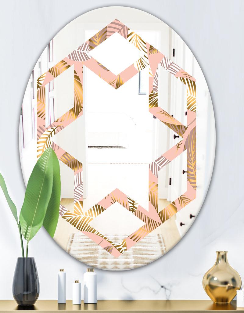 DesignQ Golden Tropical Pattern V - Modern Round Or Oval Wall Mirror - Hexagon Star