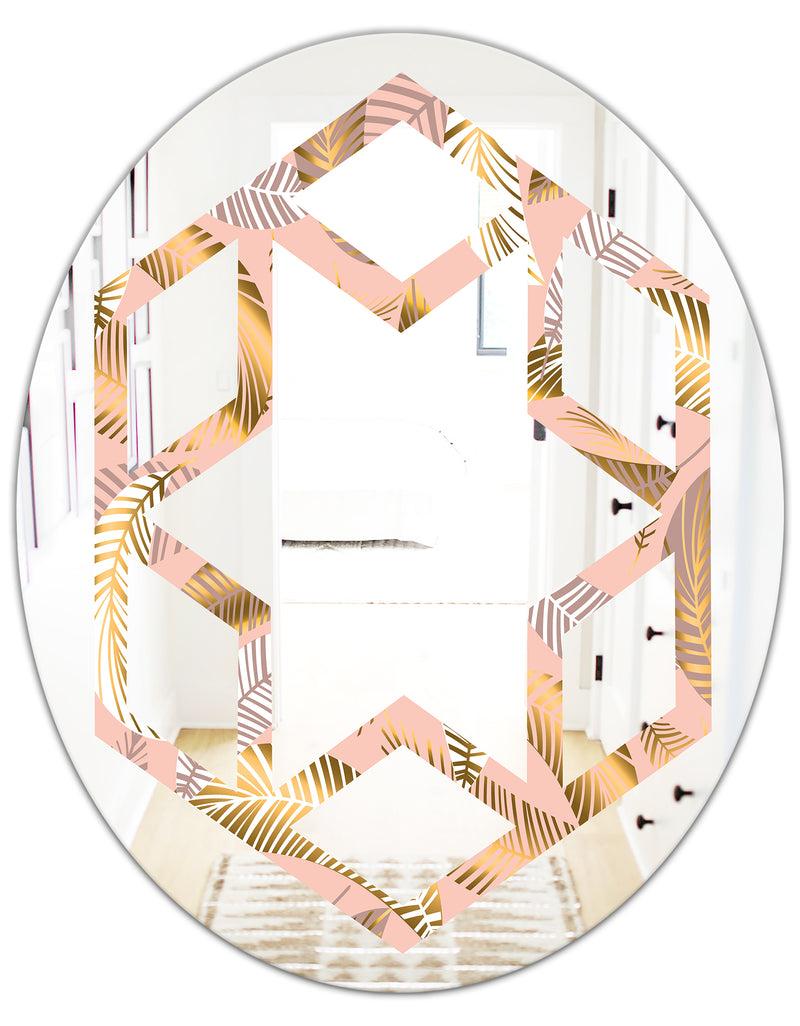 DesignQ Golden Tropical Pattern V - Modern Round Or Oval Wall Mirror - Hexagon Star