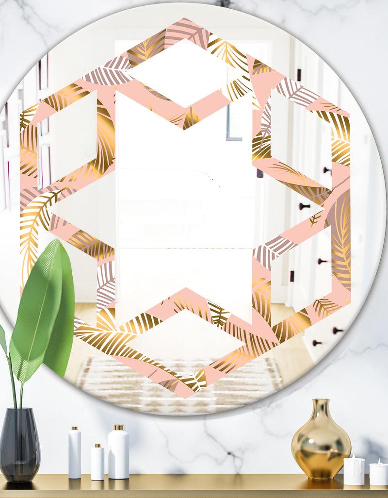 DesignQ Golden Tropical Pattern V - Modern Round or Oval Wall Mirror - Hexagon Star