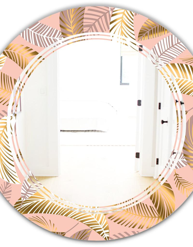 DesignQ Golden Tropical Pattern V - Modern Round Or Oval Wall Mirror - Triple C