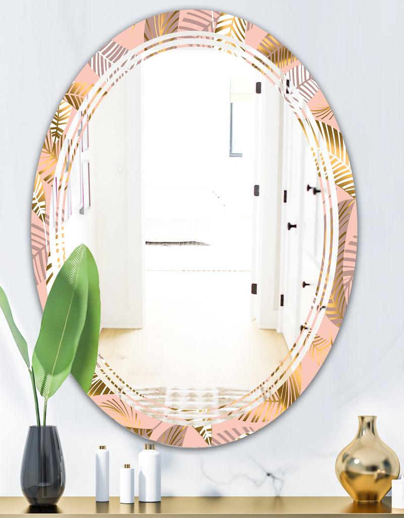 DesignQ Golden Tropical Pattern V - Modern Round Or Oval Wall Mirror - Triple C