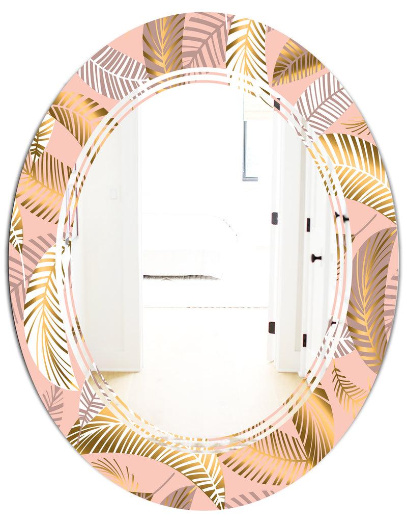 DesignQ Golden Tropical Pattern V - Modern Round Or Oval Wall Mirror - Triple C