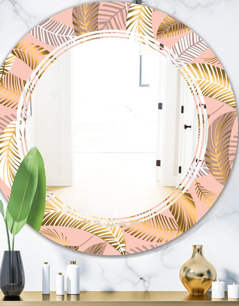 DesignQ Golden Tropical Pattern V - Modern Round or Oval Wall Mirror - Triple C
