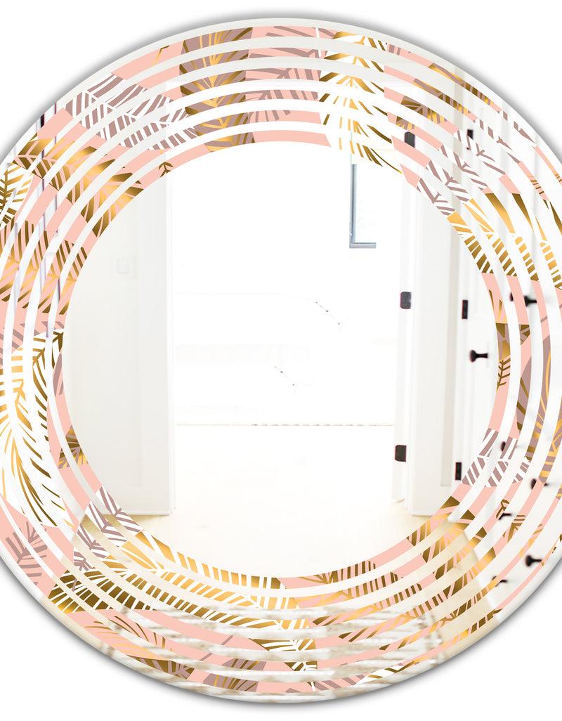 DesignQ Golden Tropical Pattern V - Modern Round Or Oval Wall Mirror - Wave