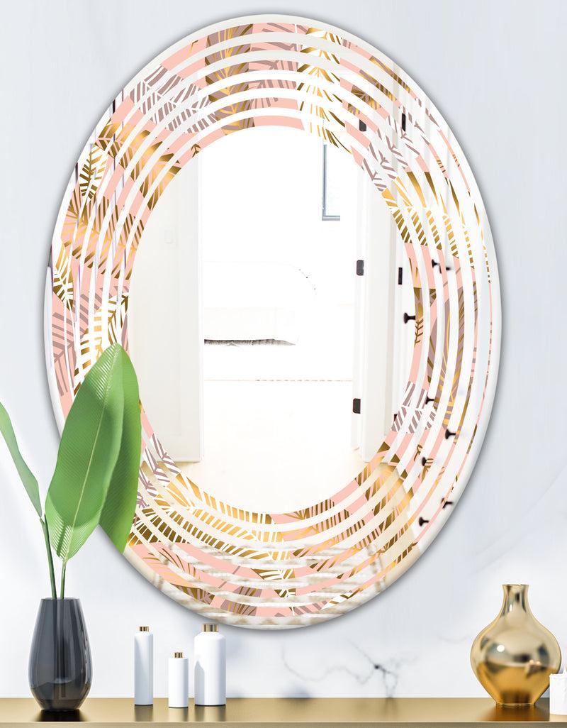 DesignQ Golden Tropical Pattern V - Modern Round Or Oval Wall Mirror - Wave